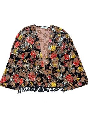 Ya Ya Club Brown Floral Velvet Kimono Size M